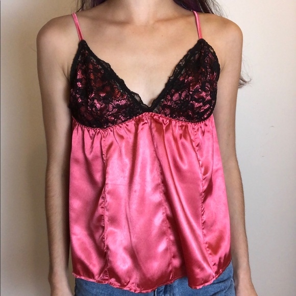 Hot Pink Black Lace Spaghetti Strap Silky Tank Top! - Picture 3 of 6